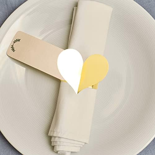 אורראומה 50 איחוד אבזמי מפיות, טבעות מפיות בעלות לב בצורת לב זהב טבעות מפיות בעלת נייר לנייר טבעות מפיות לחתונה