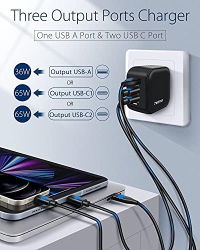 TWOPAN 65W USB C PD נייד מחשב נייד מטען GAN עבור MacBook Air/Pro M2/M1, iPhone 14/13/12, iPad, Switch, ThinkPad, Yoga,
