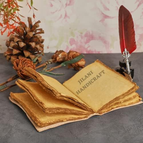 ג'ילאני מלאכת יד ספר איות ריק של צללים יומן עור תפילה מובלטת פגאנית הדפס עתיק עם דפי וינטג 'קצה 7x5 אינץ'