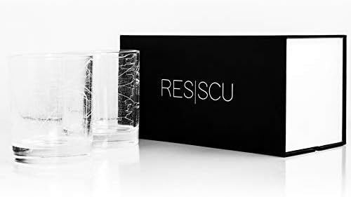 רסקו אן ארבור לייזר חרוט מפת ויסקי משקפיים, סט של 2 עם אריזת מתנה, מתנה ייחודית, עיר מפת זכוכית