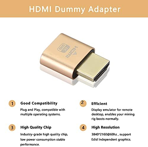 XMSJSIY HDMI דמה תקע 4K HDMI תצוגה אמולטור צג וירטואלי מתאם רוח רפאים ללא ראש עבור Ethereum et Zec BTC כרייה 3840x2160@60Hz