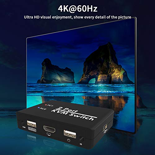 2 יציאה HDMI USB KVM מתג לשני מחשבים - שיתוף קבוצה אחת של מדפסת מוניטור עכבר מקלידה תמיכה 4K@60Hz - מתג USB