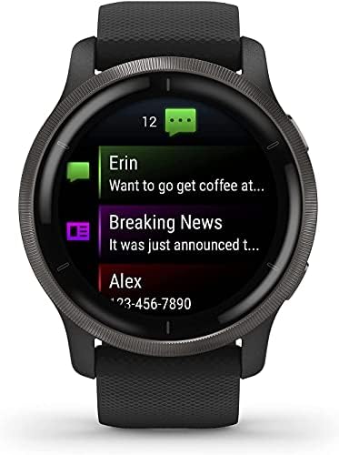 Garmin Venu 2 Plus, GPS Smartwatch עם שיחה וטקסט, תכונות ניטור מתקדמות לבריאות וכושר, צפחה עם פס שחור עם בסיס טעינה וערכת