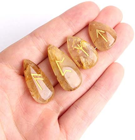 Ertiujg husong306 25 יחידות זהב טבעי רוטס קוורץ קריסטל רונות דיווגת קריסטלים עתידים מספרים רייקי ריפוי אבן