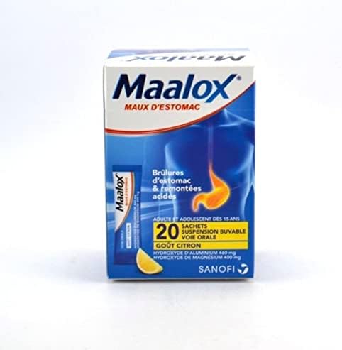 מכאבי Maalox-stomach- עבור צרבת ומתלים לשתיית ריפלוקס חומצית, חבילת טעם לימון של 20 שקיות