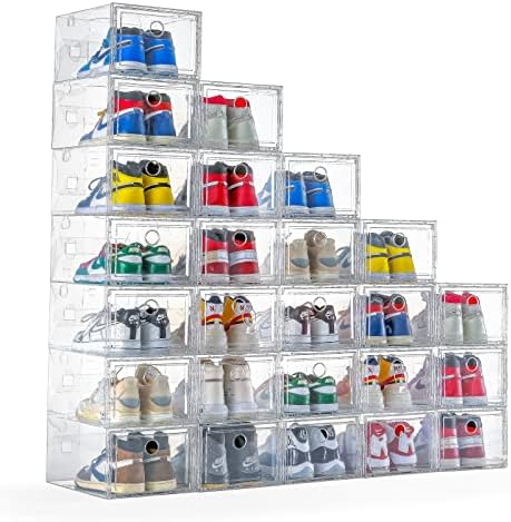 MMBABY 24 קופסאות אחסון נעליים מארז, פחי מארגן נעליים ברורים לערימת פלסטיק
