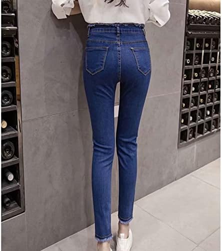 מותניים גבוהות של נשים הרסו מכנסי שולי גולמיים חבר רזה קרסול מכנסי ג'ינס מכנסיים מזדמנים עיפרון ז'אן ז'אן מכנסי