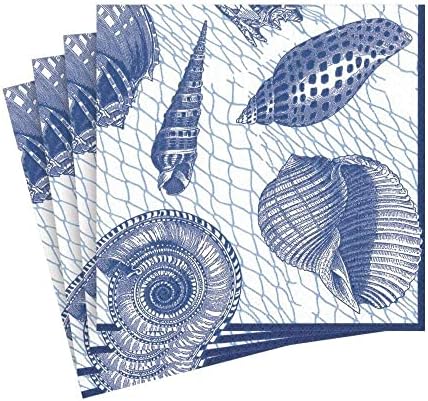 רשתות קספרי ופגזי ים אוקיינוס ​​וחוף נושאים מפיות קוקטייל נייר בכחול, שתי חבילות של 20