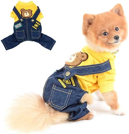 תלבושות כלבים של סלמאי לכלבים קטנים ילדה ילדה בחולצות אביב ג'ינס מכנסי ביב 2 כיסים סרבלים בגדים אחד לחתיכה לחתולים