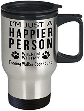 חובב כלבים טיול ספל קפה - אדם מאושר יותר עם עץ ווקר קונהאונד - מתנות הצלה בעלים