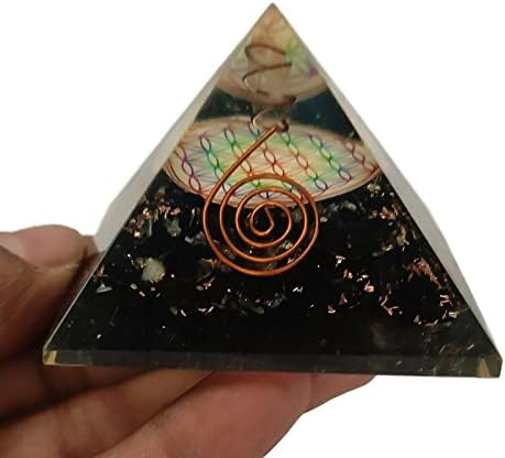 Sharvgun Pyramid Pyramid Tourmaline פרח אבן חיים של אורגון פירמידה הגנה על אנרגיה שלילית 65-70 ממ, אטרא פירמידה גדולה