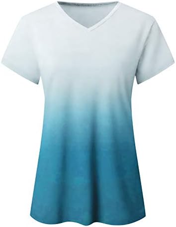 Badhub Womens 2023 עניבת קיץ צבע שרוול קצר חולצות טירטס שיפוע V צוואר צוואר רופף כושר חולצת טוניקה סוודר טוניקה