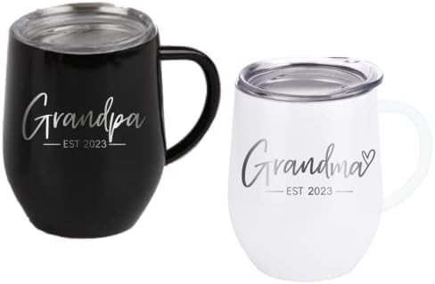 הכרזת הריון לסבים וסבתות - סבתא אסט 2023 סבא אסט 2023 כוסות קפה מנירוסטה 12 אונקיות - הריון חושף רעיון לספל הכרזה לתינוק