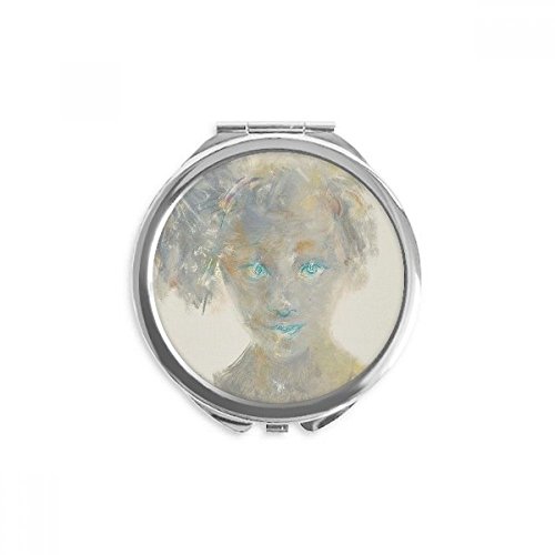 כחול עין ילדה שמן ציור יד קומפקטי מראה עגול נייד כיס זכוכית