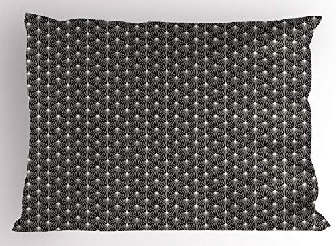 Ambesonne Art Deco Pillow כרית בושה, נושא גיאומטרי קווי פרץ עם רשת רומבוס בעיצוב מונוכרום, ציפית כרית דקורטיבית בגודל סטנדרטי,