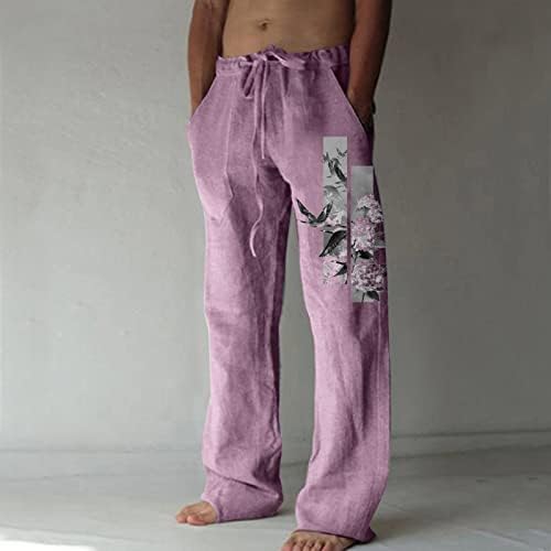 כושר רגוע מכנסיים גברים של אופנה מזדמן אינדיבידואליות כותנה מודפס כיס תחרה עד מכנסיים גדול גודל פשוט