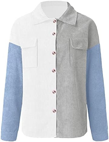כפתור קורדרוי לנשים מטה חולצות כיס ירידה מזדמנת כתף גדולות חולצות צבעוניות בלוק בלוק ז'קט של חבר