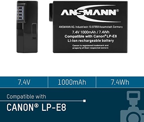 ANSMANN 5044853 7.4 וולט A-CAN LPE8 1000mAh ליתיום סוללה להחלפת Canon EOS 550D