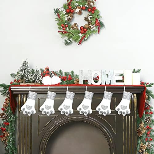 גרבי חג המולד של Sattiyrch PET סט של 6, גרבי כפות כלבים קטנים עם כרית נצנצים ושרוול נצנצים
