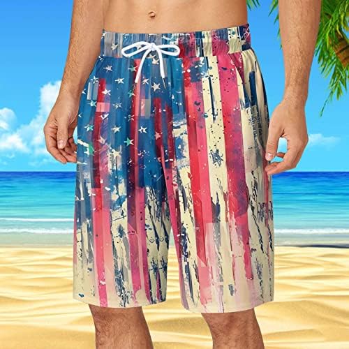 מכנסיים קצרים של Worpbope Mens עם כיסים מכנסיים קצרים שחייה מכנסיים גרפיים נושמים מכנסי חוף דגל אמריקאי