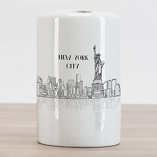 מחזיק מברשת שיניים קרמיקה של אמבסון, ניו יורק, ניו יורק אמריקאית ציונים עירוניים נוף עם מבנים מפורסמים מתאר, משטח שיש דקורטיבי