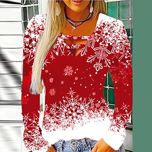 חולצת טיס לחג המולד של נשים חולצה נ 'צוואר לא סדיר שרוול ארוך שרוול ארוך שמלת חג מולד מזדמנים