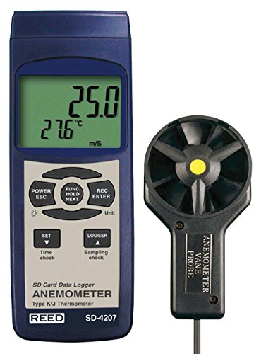 Reed Instruments SD-4207 SD Series Vane Thermo-Anemometer, Datalogger, W/ טמפרטורה עם תעודת כיול NIST
