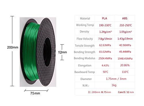 נימה תלת מימדית PLA 1 קג 1.75 ממ נימה מדפסת תלת מימדית 330 מ 'אורך דשא ירוק צבע