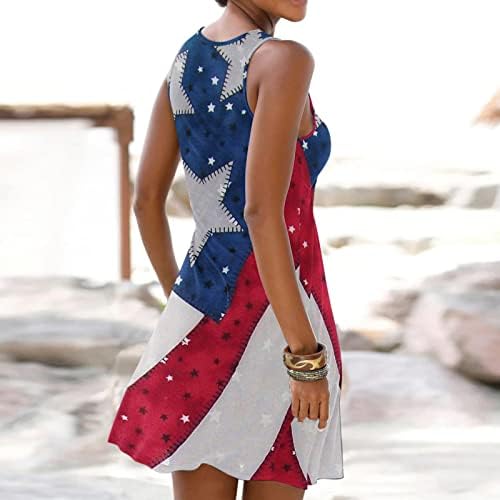 4 ביולי שמלות לנשים מקרית קיץ טנק שמלת ארה ב דגל חור מנעול שרוולים צווארון פסים עניבה לצבוע שמלות קיץ