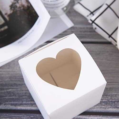 עוד קופסאות קאפקייקס לבנות 4 על 4 על 4 עם חלון בצורת לב,קופסאות מתנה קטנות מנייר עם מכסים למתנות יצירת קופסאות