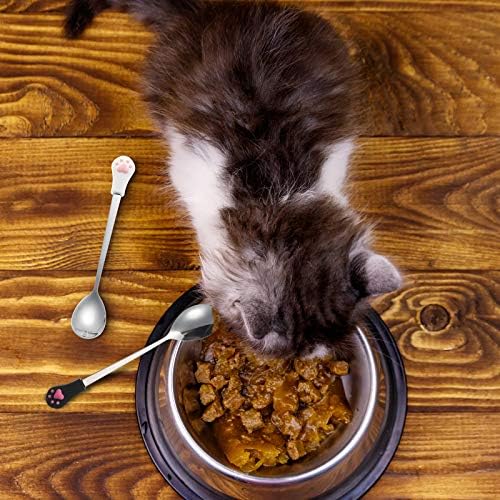 8 חתיכות כלב חתול מזון כפית לחיות מחמד יכול מזון כפית נירוסטה וסיליקון מזון משומר סקופ חמוד חתול טופר כף