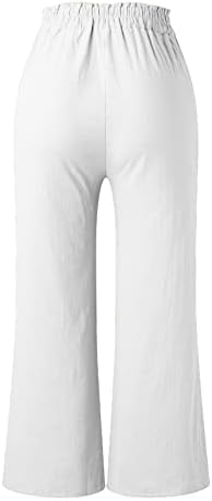 קיץ Meymia לנשים מכנסי פשתן כותנה בצבע אחיד מכנסי טרנינג פלאצו מותניים בעלי מותן גבוה ומותניים גבוהים