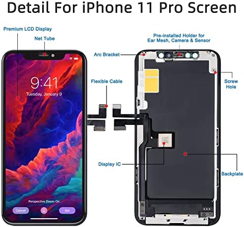 עבור ערכת החלפת מסך LCD של iPhone 11 PRO, MRR.OMW 3D מסך מגע תיקון Dispamy תיקון A2160, A2217, A2215 מכלול מסגרת Digitizer