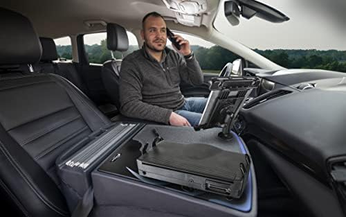 Autoexec Aue05950 יעילות יעילות שולחן רכב שולחן רכב להבות פלדה כחולה עם הרכבה ועמדת מדפסת