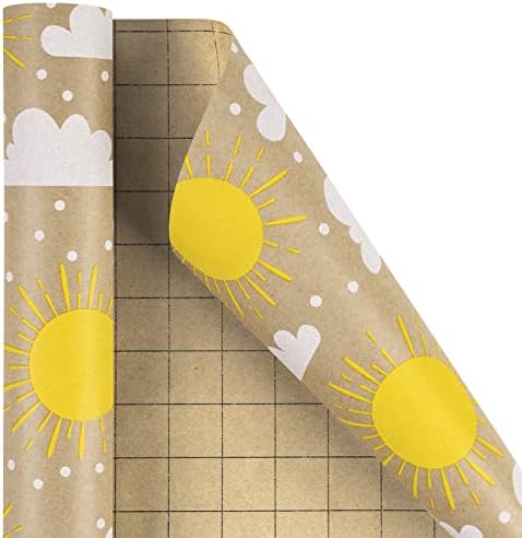 גליל נייר עטיפה של רוספפה קראפט - עיצוב שמש וענן נהדר ליום הולדת, מסיבה, מקלחת לתינוק - 17 אינץ ' על 32.8 רגל