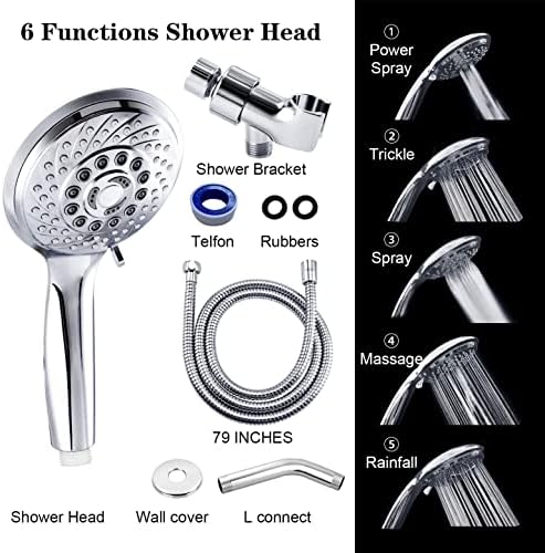 סט מקלחת klabb K-8 לחץ גבוה בלחץ כרום מקלחת כף יד 4.3 אינץ 'עם צינור עם 5 פונקציה. ריסוס כוח+טפטוף+עיסוי+ריסוס+גשמים