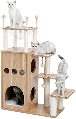 מגדל החתולים של ואנווון עם מרכז פעילות חתולי מנהרה עם מגרד פוסטים ריהוט דירות חתול מעץ לחתולים וחתולים