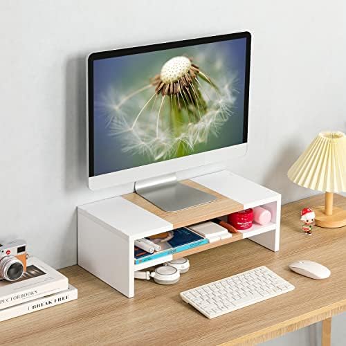 2 שכבות שולחן עבודה צג סטנד משכים 20 אינץ מדפסת סטנד עם אחסון קטן טלוויזיה משכים מחשב נייד עץ מארגן שולחן מדף מדף