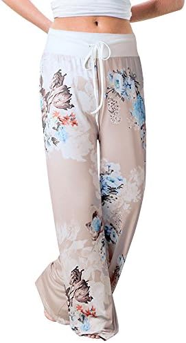 מכנסי פיג'מה נוחים של נשים MGBD פרחים מודפסים מוטות פלאצו רגל רחבה מכנסי יוגה
