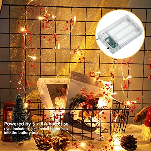 Mudder 30 נוריות LED אורות פיות חג המולד עם קישוט דבקון זר חרוזי פירות חרוזים לחג המולד בית מקורה