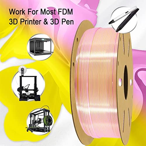 DO3D מדפסת תלת מימדית נימה צבע כפול משי משי צהוב ורוד שיתוף פעולה, 1.75 ממ משי מבריק 2 צבעים ב 1 הדפסת PLA, בכושר