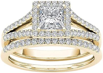 מכסף מעוקב מצופה זהב כרית זירקוניה טבעת כלה טבעת טבעת עתיקות טבעות אירוסין לנשים