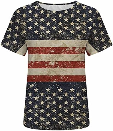 כוכב דגל אמריקאי טיז גרפי לנשים סתיו סתיו שרוול קצר צוואר צוואר צוואר טשירטים טופ חולצות נוער 2023 C4