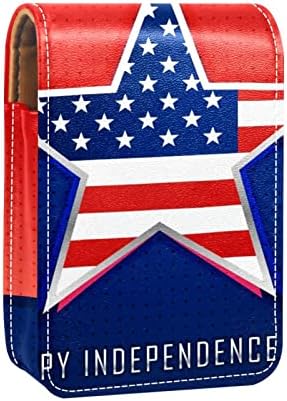 יום העצמאות ה -4 ביולי, דגל אמריקאי שפתון שפתון מחזיק תיק איפור נייד חמוד עם מראה לכיס ארנק לוקח עד 3 שפתון