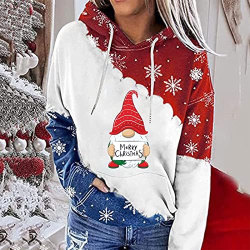 ColorBlock Hood Girl Girl Girl שרוול ארוך שחג צווארון חג המולד חמוד עם מעילי מכסה המנוע סווטשירט נשים YB