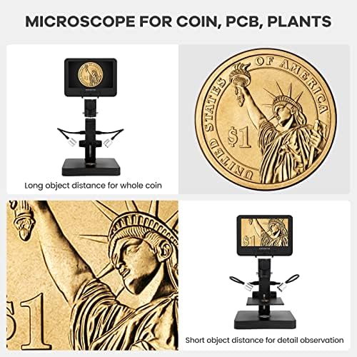 מיקרוסקופ דיגיטלי 246 עמ 'עם מסך 7, מיקרוסקופ מטבעות למטבעות שגיאה מטבעות שלמים, 1000 פי 3 עדשות 1080 פד שיא וידאו, ערכת