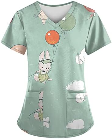 שמח פסחא חולצות לנשים ארנב גרפי חולצה מצחיק מכתב מודפס כיסים הנוצרי קצר שרוול טי חולצות