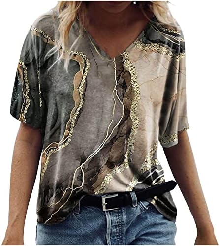 נשים של חולצה מתגנדר בדוגמת קצר שרוול צווארון רופף גרפי הדפסת רופף חולצת טי קיץ יומי חולצות