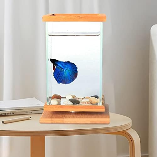 Ｋｌｋｃｍｓ 360 מעלות מיכל זכוכית סיבוב בסיס במבוק מיני מיני מיכל דגים סיבוב קערת דגים אביזרי אקווריום