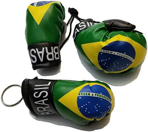 Bunfiers 2 PCS דגל Brasil דגל מיני באנר אגרוף כפפות תצוגה אחורית מראה ומראה ברזילאית שרשרת מפתח לוגו דגל קאנטרי
